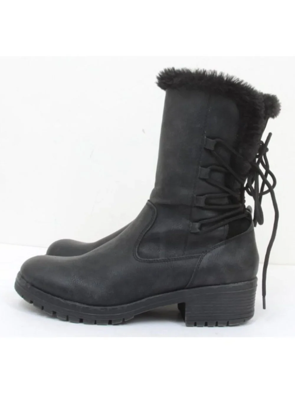 Andiamo Anadine Women's 8 Back Corset Lace Faux Fur Mid-Calf Winter Boots Furry